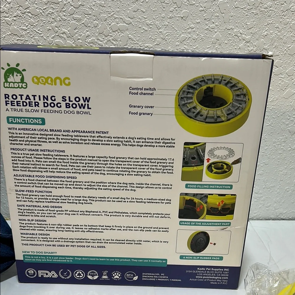 KADTC Rotating Slow Feeder Dog Bowl - Yellow NWT